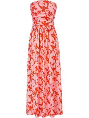 Women's Maxi Dress Orange Leaf Strapless Neck Sleeveless A LINE Summer Comfort
